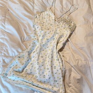 White Fox Boutique White Mini Dress with Yellow & Green Floral Print